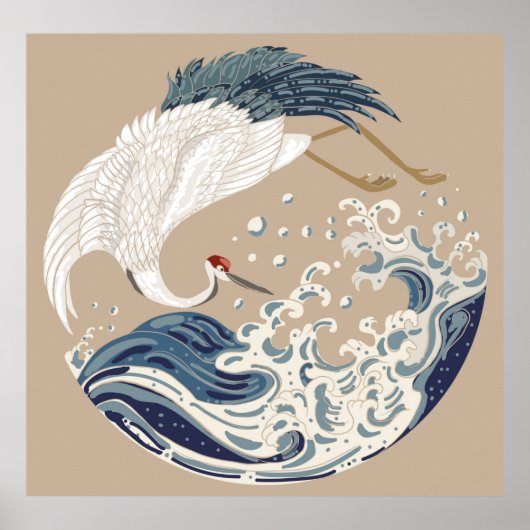 Krane und japanische Wave Illustration. Traditione Poster (Vorne)