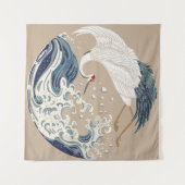 Krane und japanische Wave Illustration. Traditione Wandteppich (Vorderseite (Horizontal))