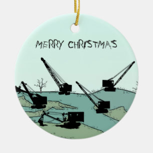 Kräne und Schaufeln, die den Ingenieur-Kran OP Keramikornament