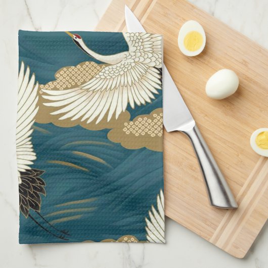 Krane und Wave, japanisches Design Geschirrtuch (Viertel Falte)