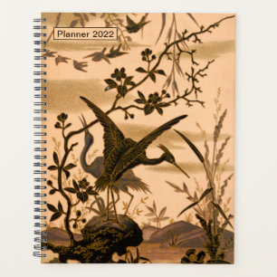 Krane, Vintage japanische Kunst, Vögel blühender Planer