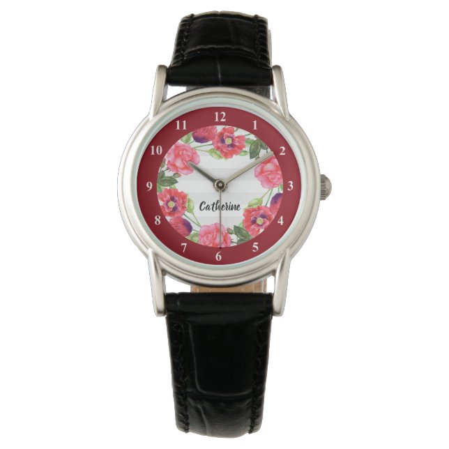 Krängungszirkel der Blume Rot und Rosa Armbanduhr (Vorderseite)