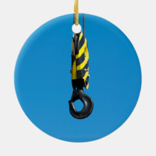 Kranhaken mit gelben und schwarzen Streifen Keramikornament
