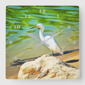 Kranich am Mismaloya-Fluss 0335 Quadratische Wanduhr (Vorderseite)