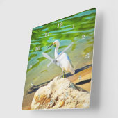 Kranich am Mismaloya-Fluss 0335 Quadratische Wanduhr (Winkel)