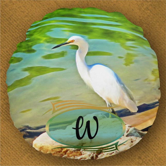 Kranich am Mismaloya-Fluss 0335 Rundes Kissen (Von Creator hochgeladen)