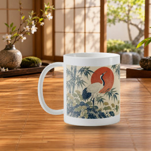Kranich-Bambus-und-Ginkgo-japanischer-botanic-Mug Kaffeetasse