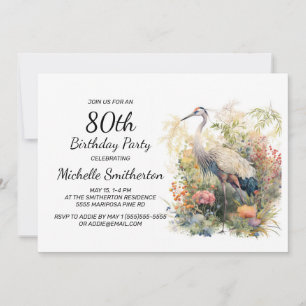 Kranich Blätter Foliage Floral 80. Geburtstag Einladung