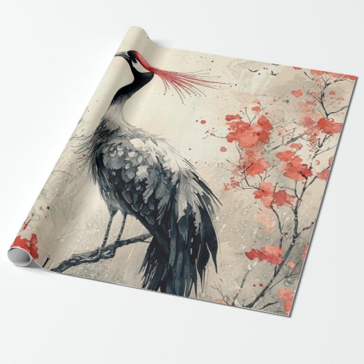 Kranich-Blüten-Tuschewaschung (1) Geschenkpapier (Ungerollt)