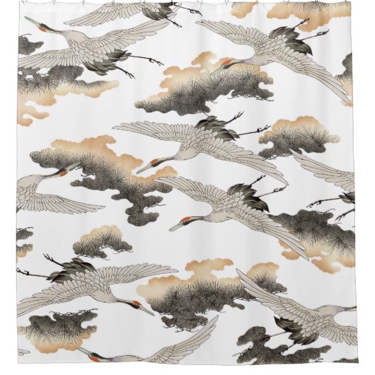 Kranich im japanischen Stil: elegantes Design. Duschvorhang (Vorderseite)