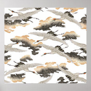 Kranich im japanischen Stil: elegantes Design. Poster