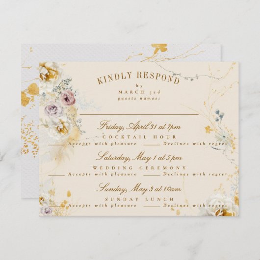 Kranich-Kranz-Hochzeitsboho RSVP Karte (Vorne/Hinten)