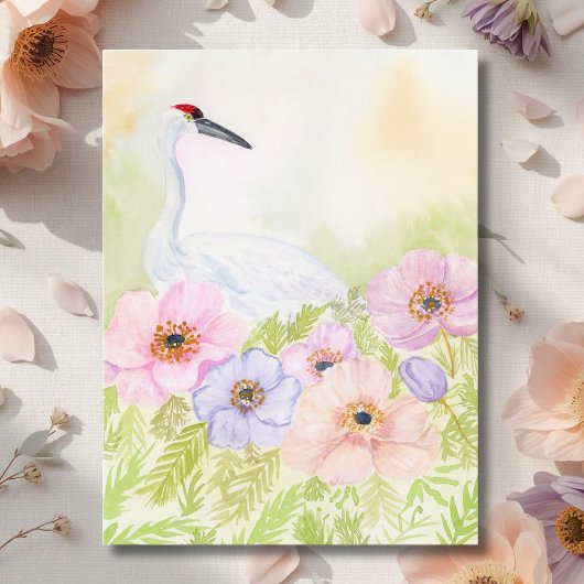 Kranich mit Pastell-Anemonen Postkarte
