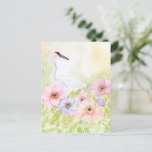 Kranich mit Pastell-Anemonen Postkarte (Stehend Vorderseite)