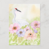 Kranich mit Pastell-Anemonen Postkarte (Vorderseite)