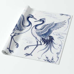 Kranich-Tanz Japanischer Imari-Ware-Stil Blau Weiß Geschenkpapier