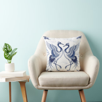 Kranich-Tanz Japanischer Imari-Ware-Stil Blau Weiß Kissen