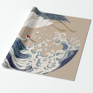 Kranich- und japanische Wellendarstellung. Traditi Geschenkpapier