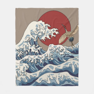 Kranich und japanische Wellendarstellung Tradition Fleecedecke