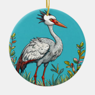 Kranich zwischen blühenden Blumen Keramik Ornament