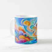 Kraniche, die im Wind und thermischen Aufwind aufs Kaffeetasse (Vorderseite Links)