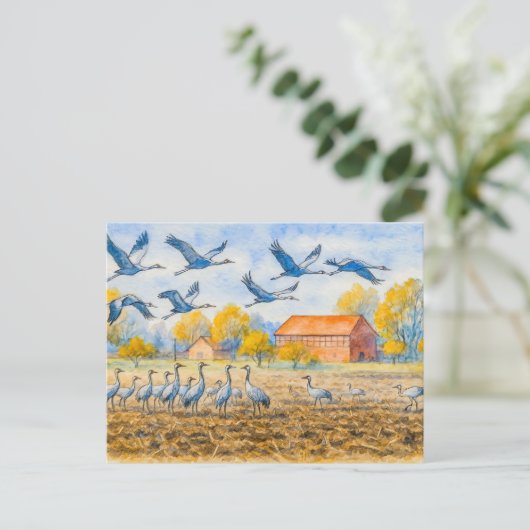 Kraniche im Ackerbau Feiertagspostkarte (Stehend Vorderseite)