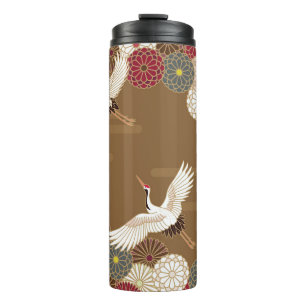 Kraniche und Chrysanthemen Japanisches traditionel Thermosbecher