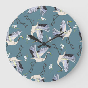 Kranichmuster, Illustration fliegender Vogel. Große Wanduhr