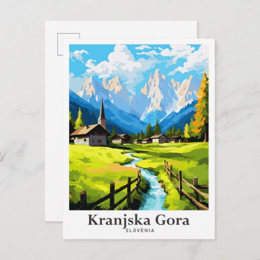 Kranjska Gora Slovenien Travel Potrait Illustratio Postkarte (Vorne/Hinten)