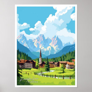Kranjska Gora Slowenien Reise Vintage-Illustration Poster