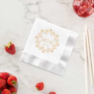 Kranke der Rose Zwei erste Hochzeitmonogramm CO Servietten Mit Folie
