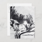 Kranke Frau im Bett, vielleicht Saskia Postkarte (Vorne/Hinten)