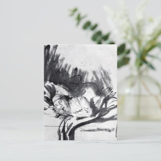 Kranke Frau im Bett, vielleicht Saskia Postkarte (Stehend Vorderseite)