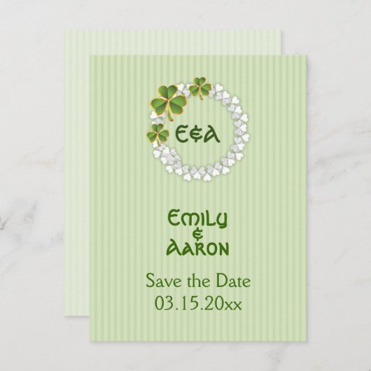 Kranke und Initialen Hochzeit speichern das Datum Ankündigungspostkarte (Vorne/Hinten)