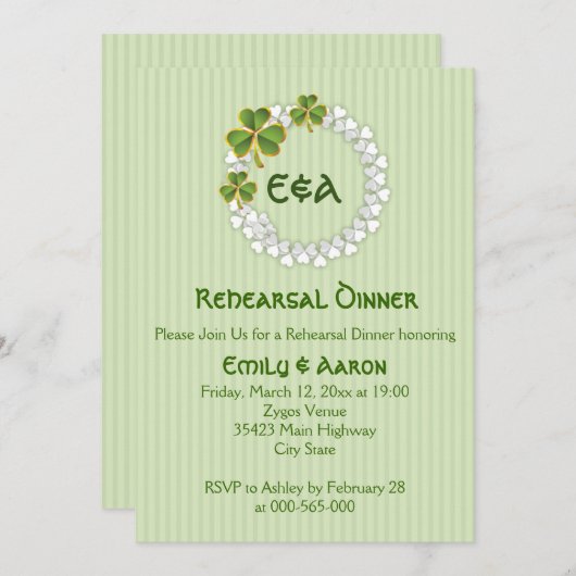 Kranke und Initialen Hochzeitsessen Probe Einladung (Vorne/Hinten)