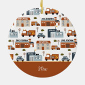 Krankenhaus, Feuer, Polizei Stadtmuster Weihnachte Keramik Ornament (Hinten)