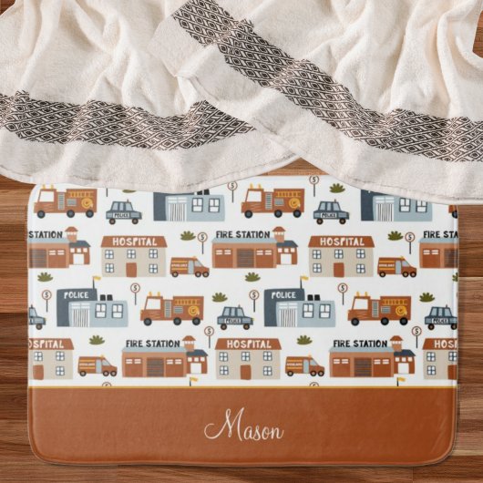 Krankenhaus, Feuer, Polizeistadtmuster für Kinder Badematte