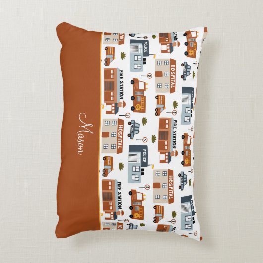 Krankenhaus, Feuer, Polizeistadtmuster für Kinder Dekokissen (Rückseite(Vertikal))