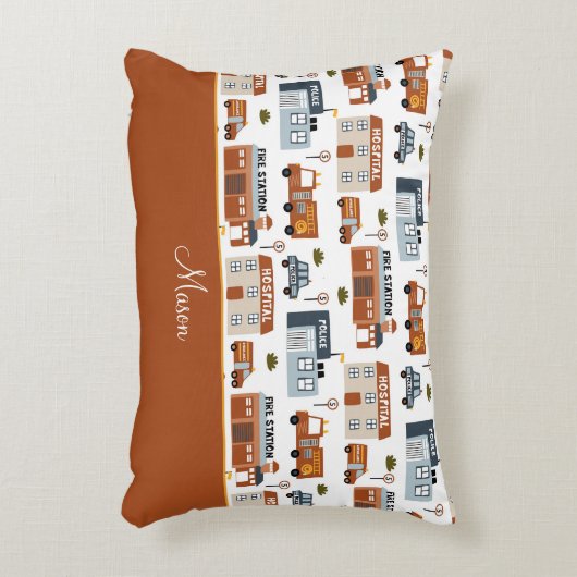 Krankenhaus, Feuer, Polizeistadtmuster für Kinder Dekokissen (Vorderseite(Vertikal))