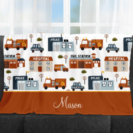 Krankenhaus, Feuer, Polizeistadtmuster für Kinder Fleecedecke