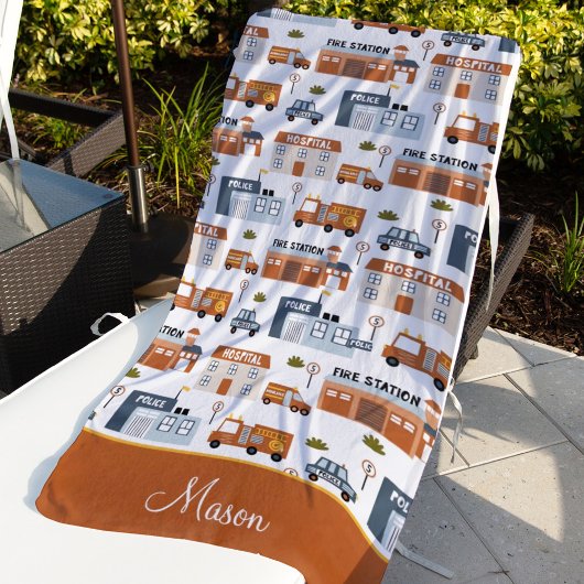 Krankenhaus, Feuer, Polizeistadtmuster für Kinder Strandtuch