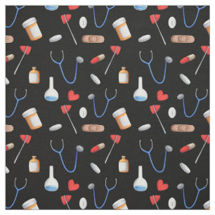 Krankenhausausstattung Gemustert Schwarz Blau und  Stoff