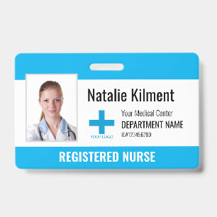 Krankenhausmitarbeiter Foto Name Logo Himmelblau Ausweis