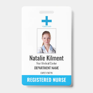 Krankenhausmitarbeiter Foto Name Logo Himmelblau Ausweis