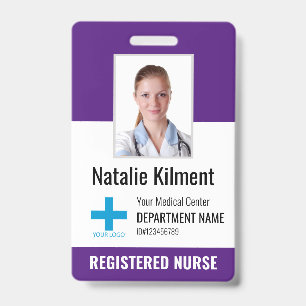 Krankenhausmitarbeiter Foto Name Logo Lila und Wei Ausweis