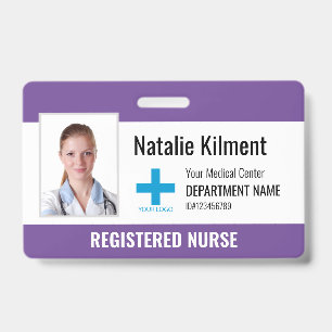 Krankenhausmitarbeiter-Foto-Name-Logo Lila Violett Ausweis