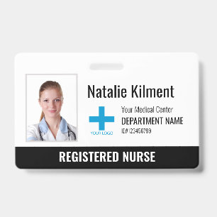 Krankenhausmitarbeiter-Foto-Name-Logo Schwarz-Weiß Ausweis