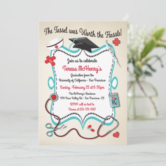 Krankenpflege Ärztlicher Abschluss Einladung mit S (Stehend Vorderseite)