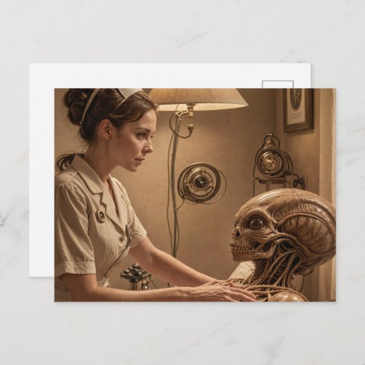 Krankenpflege für eine Alien Postkarte (Vorne/Hinten)