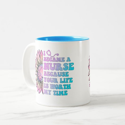 Krankenpflege Ihr Leben ist es wert, meine Zeit zu Zweifarbige Tasse (Vorderseite Links)